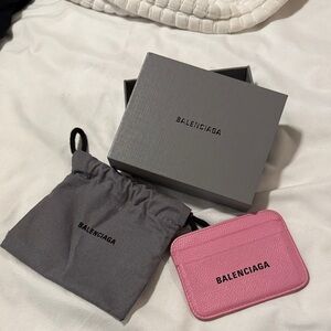 Balenciaga Pink Card Holder with Gray Pouch